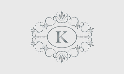 Luxury logo design for hotel, heraldry, business, illustration, restaurant and others with letter K. Vector illustration.