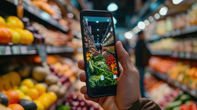 A person is capturing an image of a vibrant and diverse produce section. This picture can be used to showcase the variety of fresh fruits and vegetables available at a grocery store or market