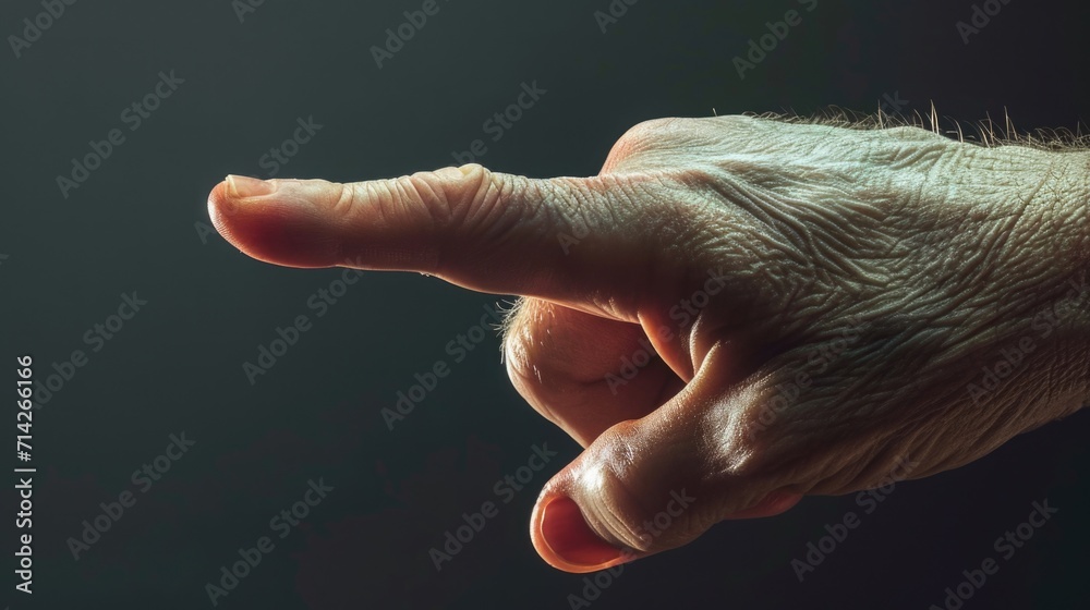 Aufkleber A close up of a hand pointing at something. Suitable for illustrating directions or emphasizing a specific object in a composition