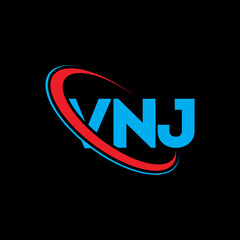 Fototapeta na wymiar VNJ logo. VNJ letter. VNJ letter logo design. Initials VNJ logo linked with circle and uppercase monogram logo. VNJ typography for technology, business and real estate brand.