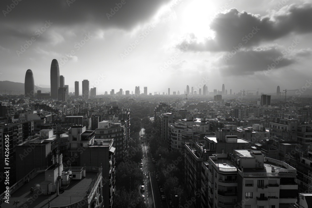 Poster a black and white photo capturing the beauty of a city. perfect for adding a touch of elegance and s