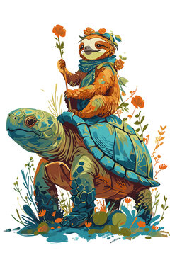 Sloth Riding A Turtle Background