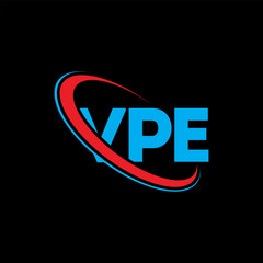 VPE logo. VPE letter. VPE letter logo design. Initials VPE logo linked with circle and uppercase monogram logo. VPE typography for technology, business and real estate brand.