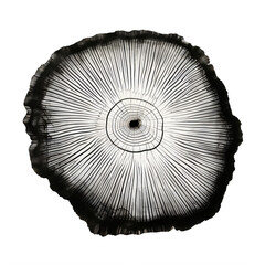 A black and white wooden log cross section on a transparent background png isolated