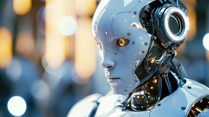 Fototapeta premium A close up view of a robot wearing headphones. Perfect for technology, music, and futuristic concepts