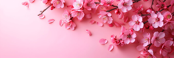 Background of pink flowers with empty space for text or greeting card design. Postcard for International Women's Day and Mother's Day.