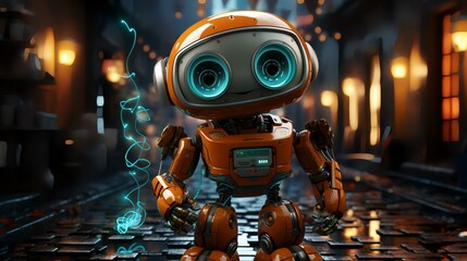 3D Rendering - Smiling Robot with Mock-up Texts

