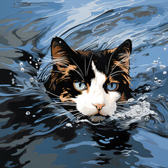 A cute cat face watercolor illustration drawing design vibrant t-shirt kitten