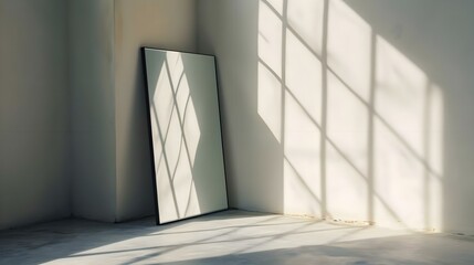 a mirror sitting in the corner of a room next to a wall