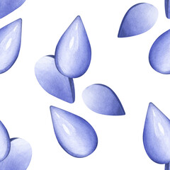 Purple wax granules. Melting wax in the form of drops. Depilation, body hair removal. Seamless pattern. Watercolor illustration for background design, packaging, textiles - obrazy, fototapety, plakaty