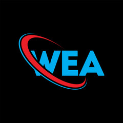 WEA logo. WEA letter. WEA letter logo design. Initials WEA logo linked with circle and uppercase monogram logo. WEA typography for technology, business and real estate brand.
