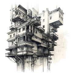 Illustration of a building in line art style.