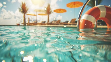Fototapeta na wymiar Sunny Poolside Relaxation with Safety Float