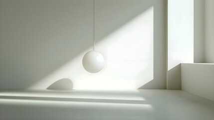a white ball hanging from a ceiling in a room - obrazy, fototapety, plakaty