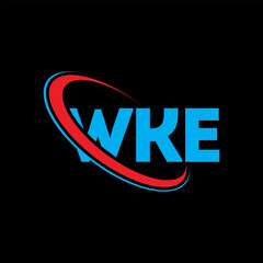 WKE logo. WKE letter. WKE letter logo design. Initials WKE logo linked with circle and uppercase monogram logo. WKE typography for technology, business and real estate brand.