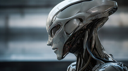 Steel-clad non-human biological creature, robot alien design. Generative ai