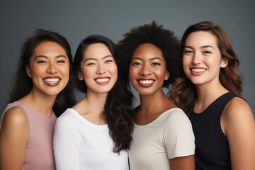 Fototapeta premium Portrait of four beautiful young women of different ethic groups.