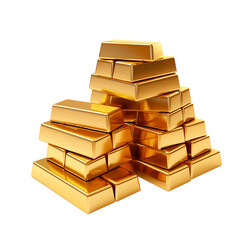 Set of gold bars , piles of gold lingots isolated on transparent background PNG. Generative AI