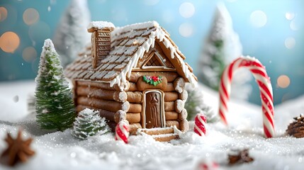 a gingerbread house with candy canes and a candy cane
