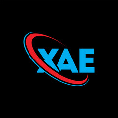 XAE logo. XAE letter. XAE letter logo design. Intitials XAE logo linked with circle and uppercase monogram logo. XAE typography for technology, business and real estate brand.