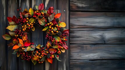 a wreath is hanging on a wooden door