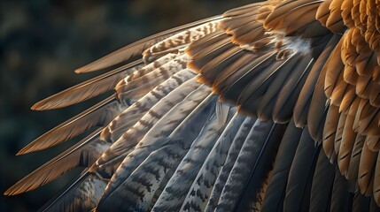 a close up of a bird's wing with a  background