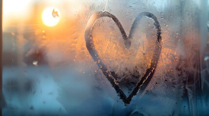 a frosted window with a heart drawn on it