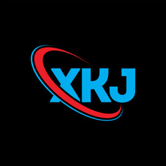 Fototapeta na wymiar XKJ logo. XKJ letter. XKJ letter logo design. Initials XKJ logo linked with circle and uppercase monogram logo. XKJ typography for technology, business and real estate brand.