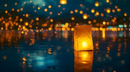 a lantern floating on top of a body of water