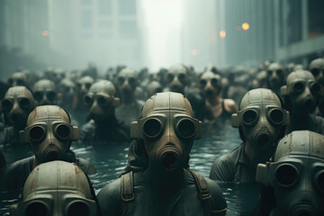 Surreal photo of sick people in water, symbolic of epidemic disease - obrazy, fototapety, plakaty