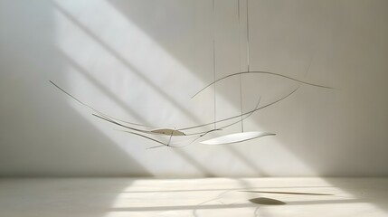 a suspended light fixture in a white room