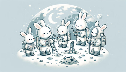 月面着陸して研究をおこなうウサギの宇宙飛行士　generated ai