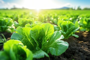 green lettuce plants growing in a field concept of farm to table