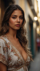 Title: Portrait of a Beautiful Young Brunette Latina Model Woman Posing in Urban Setting

