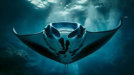 a manta ray swimming in the ocean - obrazy, fototapety, plakaty