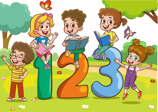 vector illustration of Cartoon kids with 123 numbers
