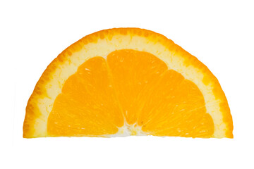 A slice of ripe orange. Isolated on a white background. Top view.