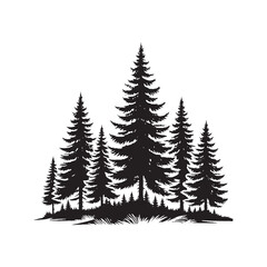Mystic Pine Waltz: Nature Silhouette - Pine Tree Silhouette Set Engaged in a Mystic Waltz in the Enchanted Pine Grove - Pine Tree Vector - Nature Illustration
