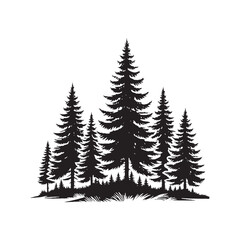 Obraz premium Mystic Pine Waltz: Nature Silhouette - Pine Tree Silhouette Set Engaged in a Mystic Waltz in the Enchanted Pine Grove - Pine Tree Vector - Nature Illustration 