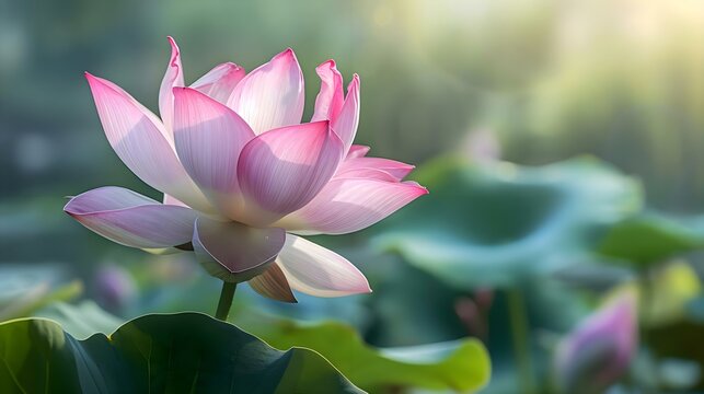 a pink lotus flower is blooming in a pond