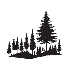 Fototapeta premium Tranquil Evergreen Serenity: Nature Silhouette Capturing the Calm Majesty of Pine Tree Silhouette - Nature Silhouette - Pine Tree Vector 