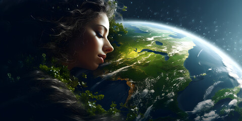 Mother Nature holding  earth globe to indicate love of nature, preserving the environment