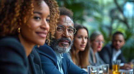 Obraz premium Business Meeting a diverse group engaged in a professional discussion, portraying collaboration and teamwork