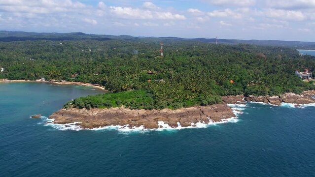 Beautiful Indian Ocean coast in Sri Lanka, Dikwella. Top view, aerial video filming.