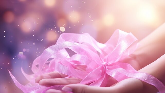 Beautiful hand with ribbon world cancer day stock clipart