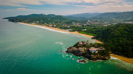 San Pancho Beach Town Aerial Drone Landscape Mexican Town Nayarit Pacific Coast of Mexico, Puerto...