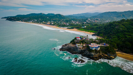 San Pancho Beach Town Aerial Drone Landscape Mexican Town Nayarit Pacific Coast of Mexico, Puerto...
