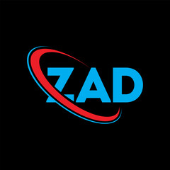 ZAD logo. ZAD letter. ZAD letter logo design. Intitials ZAD logo linked with circle and uppercase monogram logo. ZAD typography for technology, business and real estate brand. - obrazy, fototapety, plakaty