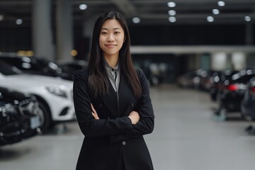 young business customer standing in parking space