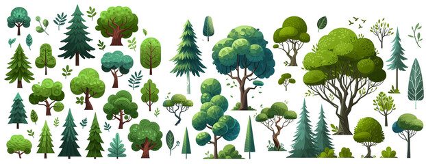 Set of colorful tree vector illustration.